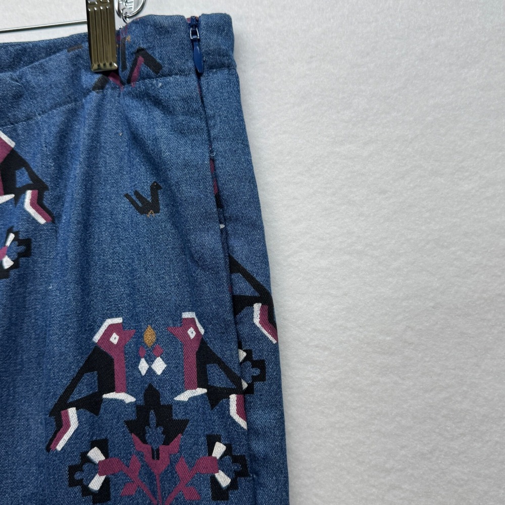 Anthropologie SVA Sonam Paras Modi Boho Bird Floral Blue Denim Pants Size 10 - Picture 8 of 16
